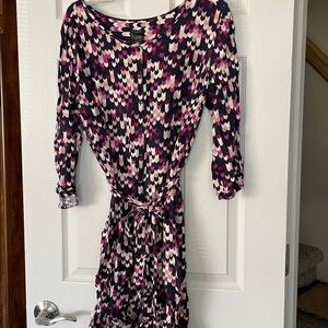 Ann Taylor Factory Geometric Pink and Navy Dress size large
